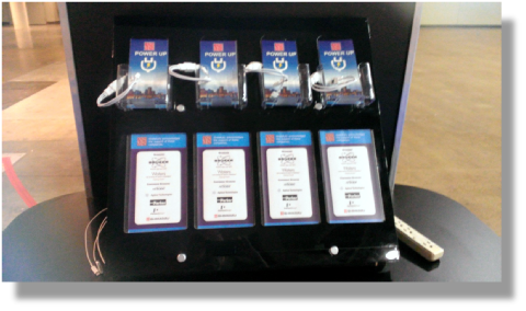 Uniquely Florida Orlando cellphone charging kiosk rentals across the State of Florida - branding positions in cellphone charging bays.